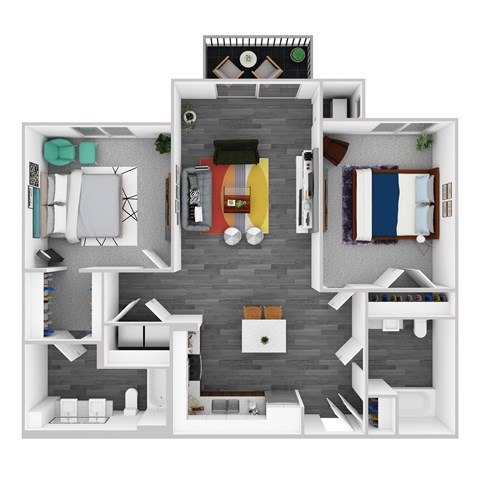Floor plan for 2 beds, 2 baths, 1101 sqft